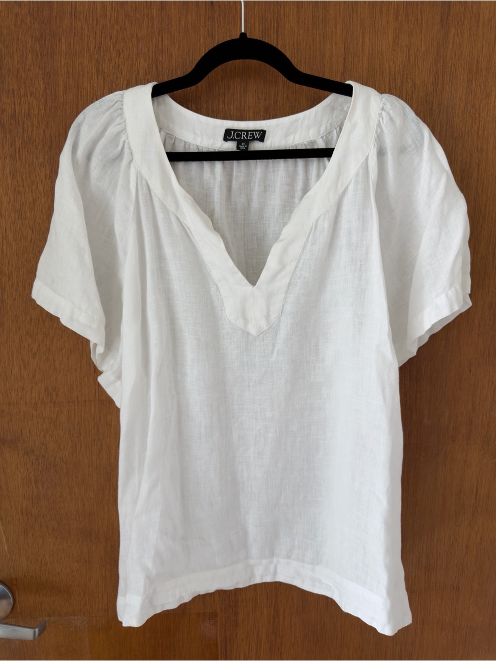 J. Crew White Linen V-Neck Tunic Top